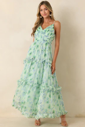 ASTR The Label Ayanna Green Floral Ruffle Maxi Dress | Red Dress