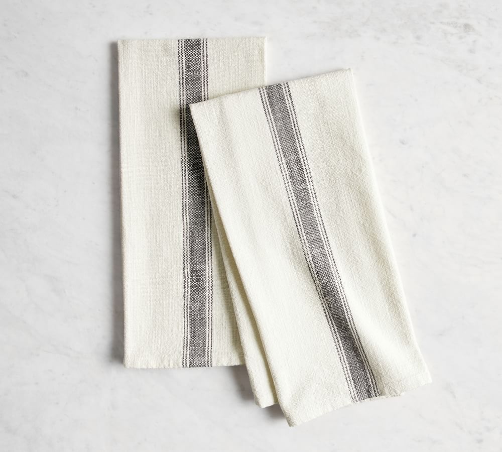 French Striped Organic Cotton Grain Sack Tea Towels, Set of 2 - Amber/Flax | Pottery Barn (US)