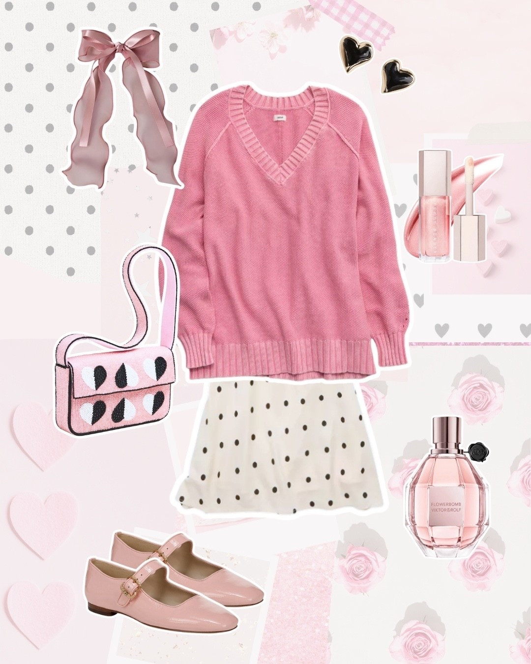 valentine’s Day outfit. Pink sweater. Pink ballet flats. Pink lipgloss. Polkadot dress.

#LTKootd #LTKSeasonal