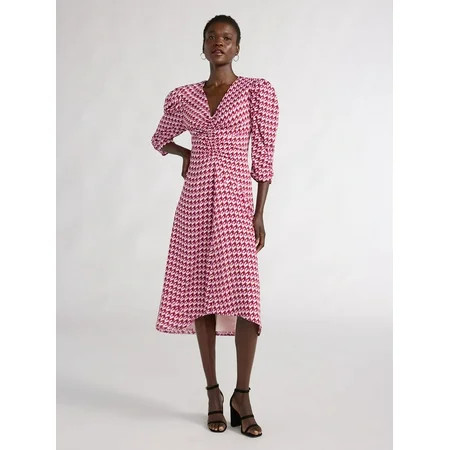 Scoop Women s Puff Sleeve Ruched Dress Sizes XS-XL | Walmart (US)