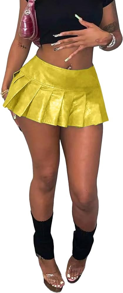 kaimimei Womens Sexy Y2K Pu Leather Skirt High Wiast Stretchy Cute Mini Pleated Short Skirt Clubw... | Amazon (US)