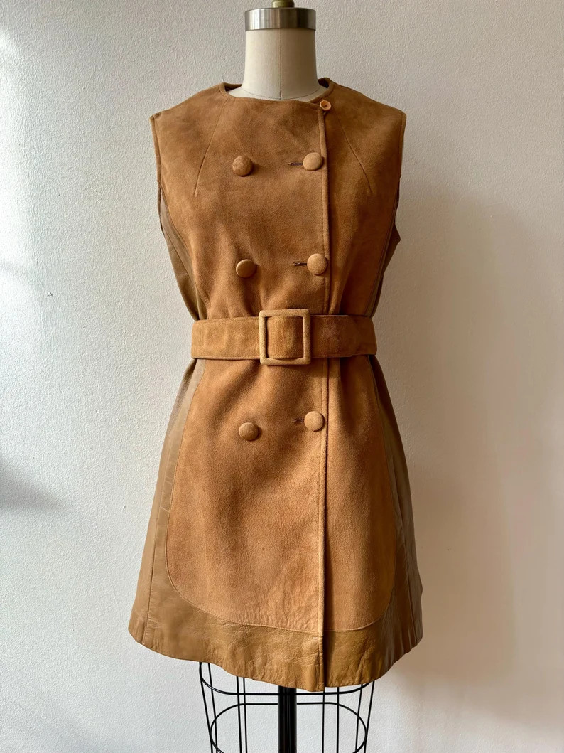 Vintage Lillie Rubin Tan Leather & Suede Mini Dress or Vest - Etsy | Etsy (US)