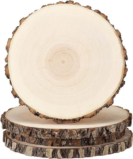 FSWCCK 4 Pack 8-9 Inches Natural Round Wood Slices Unfinished Craft Wood Kit Circles Large Wood S... | Amazon (US)