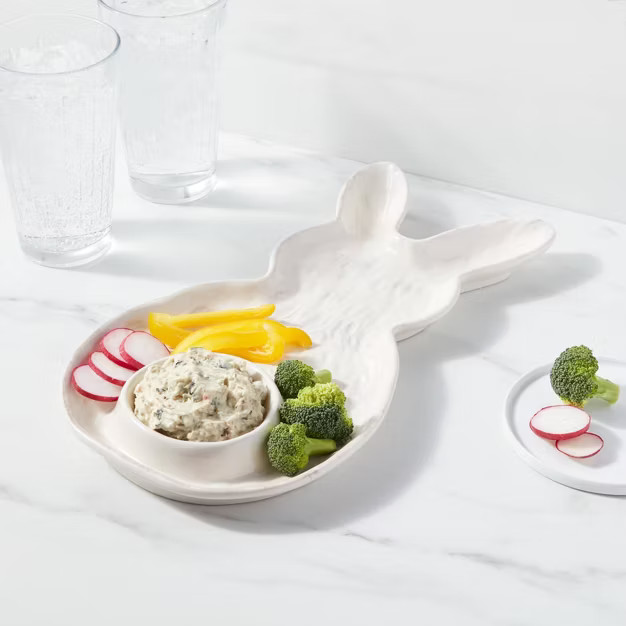13" x 7" Stoneware Bunny Platter with Dip Bowl White - Threshold™ | Target