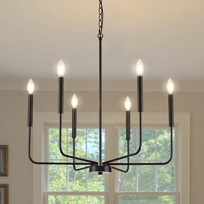 Modern Black Chandelier for Dining Room,Metal 6-Light Kitchen Light Fixtures,Farmhouse Candle Han... | Amazon (US)