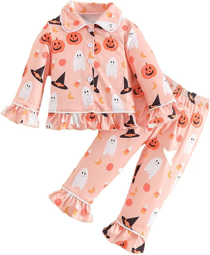 MAINESAKA Toddler Baby Girl Hallowen Christmas Pajamas Button Down Shirt Long Pants 2 Piece Pjs S... | Amazon (US)