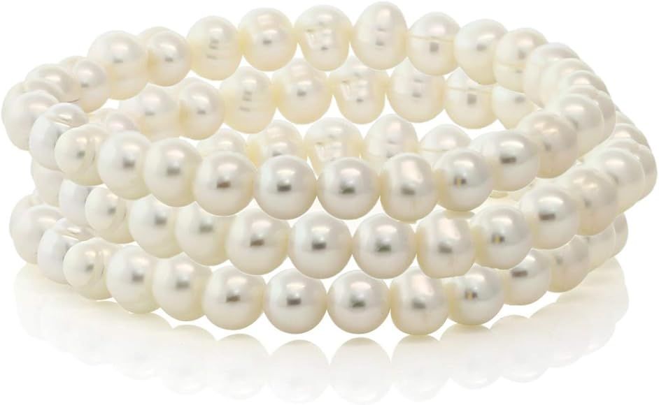Set of 3 Stretch Bracelets White Cultured Freshwater Pearls Off-Shape Adjustable Fit 7.25" | Amazon (US)