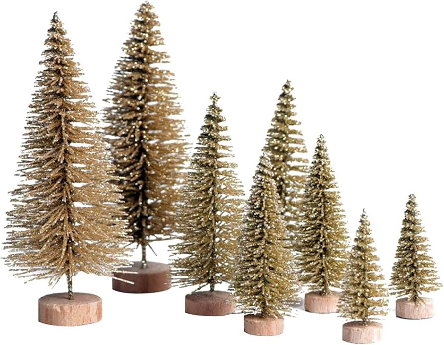 8 Pcs Artificial Mini Christmas Trees, Miniature Pine Trees Sisal Trees with Wood Base Tabletop C... | Amazon (US)