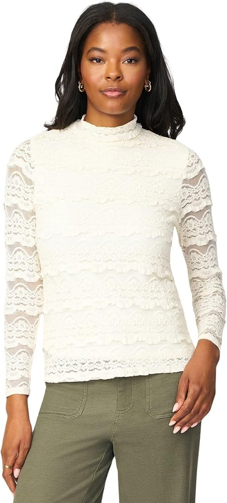 Cable & Gauge Women’s Ruffle Lace Stretch Mock Neck Top | Amazon (US)