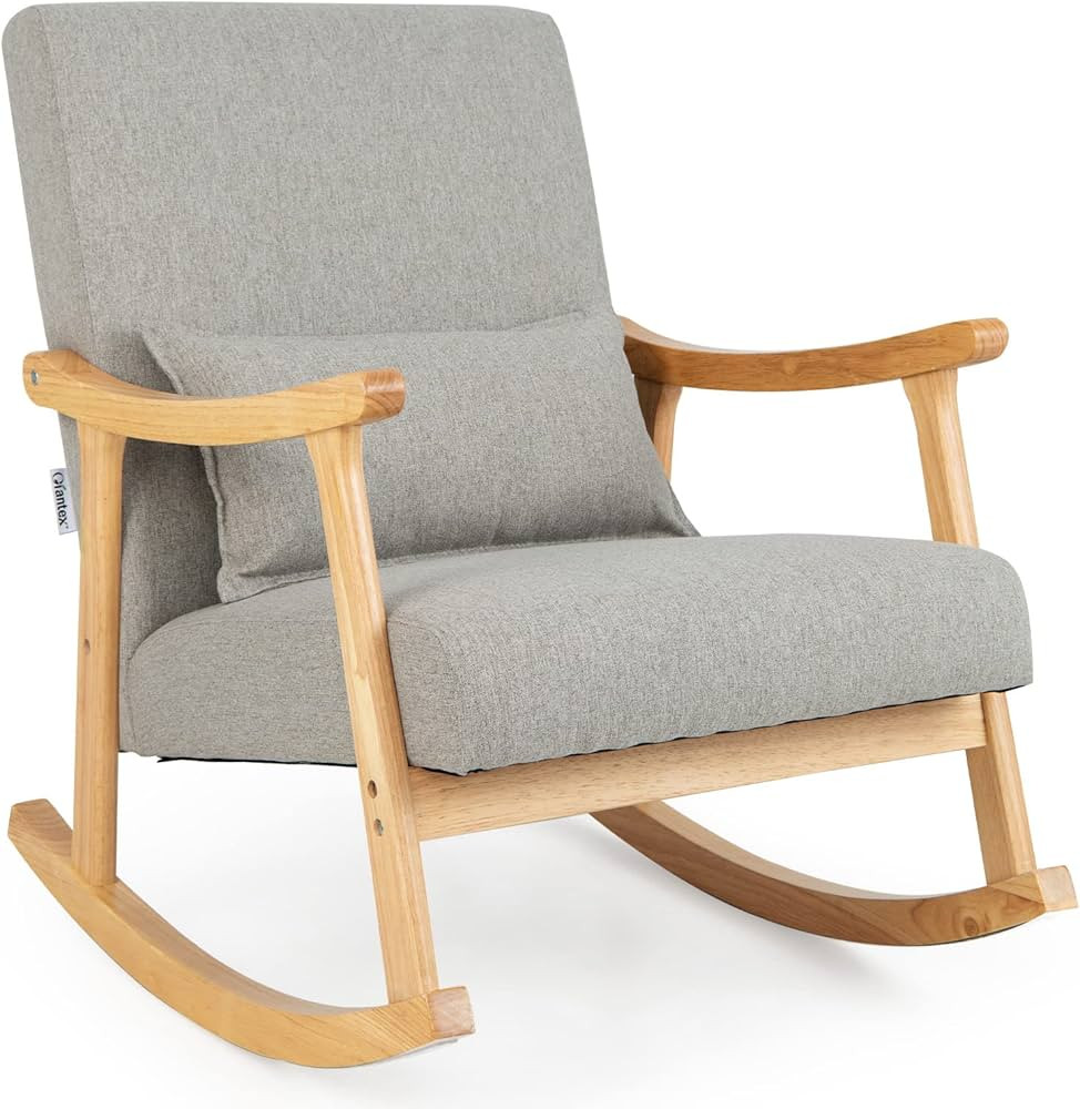 Giantex Upholstered Rocking Chair - Modern Rocker with Rubber Wood Frame, Comfy Backrest & Seat, ... | Amazon (US)