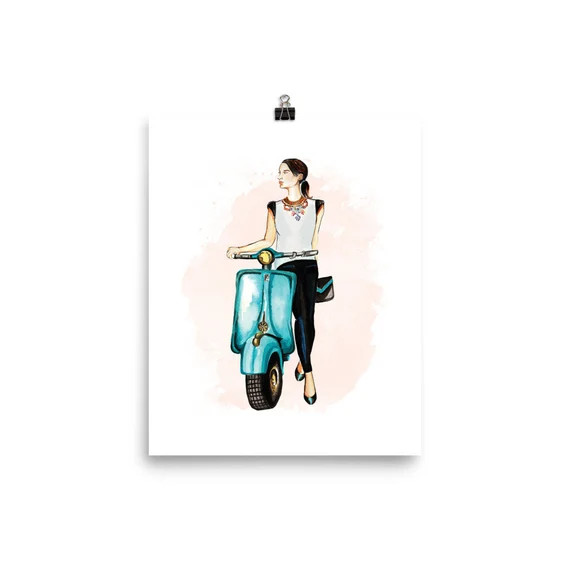 Paris Vespa Girl Print Bright Lights Paris Style | Etsy | Etsy (US)