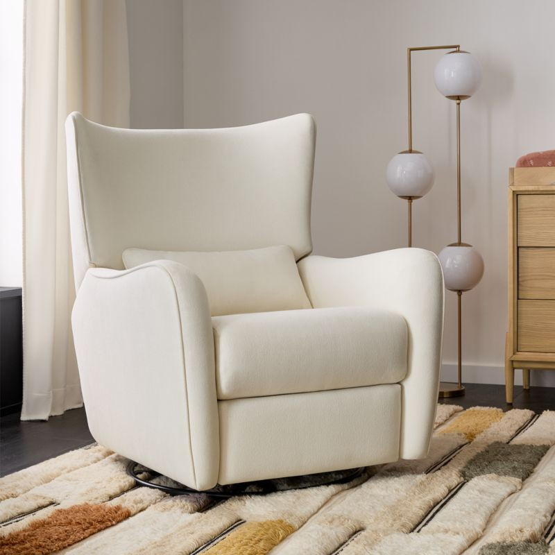 Aurora Cream Nursery Power Recliner Chair with Nightlight, Electronic Control, and USB with Woode... | Crate & Barrel