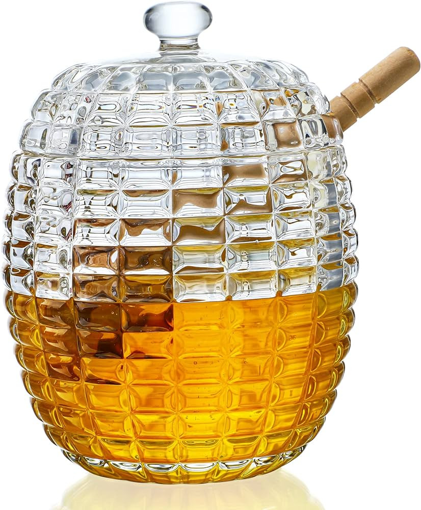 KANPURA Crystal Honey Jar with 2 Dippers, Glass Dispenser Honey Pot Containers,Honey Dipper Stick... | Amazon (US)