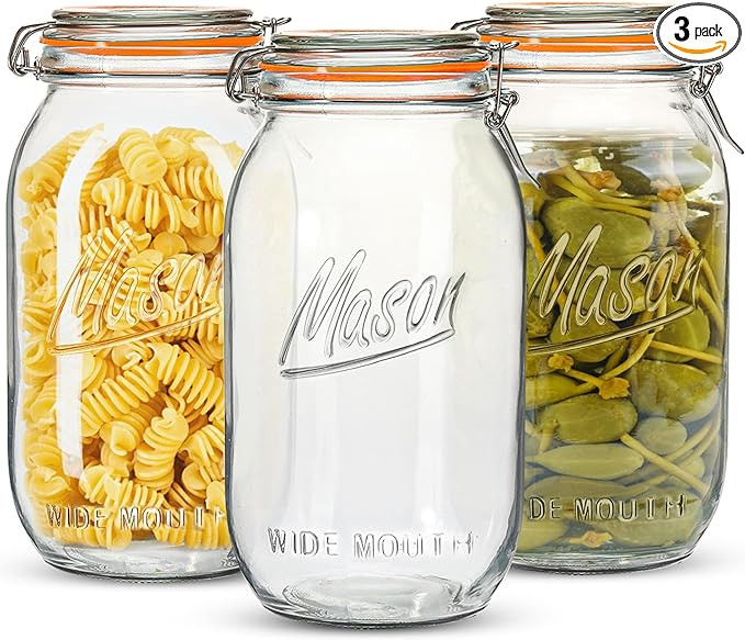 Anwoi Wide Mouth Mason Jars 64 oz 3 Pack Half Gallon Glass Jar with Airtight Lids, Large Mason Ja... | Amazon (US)
