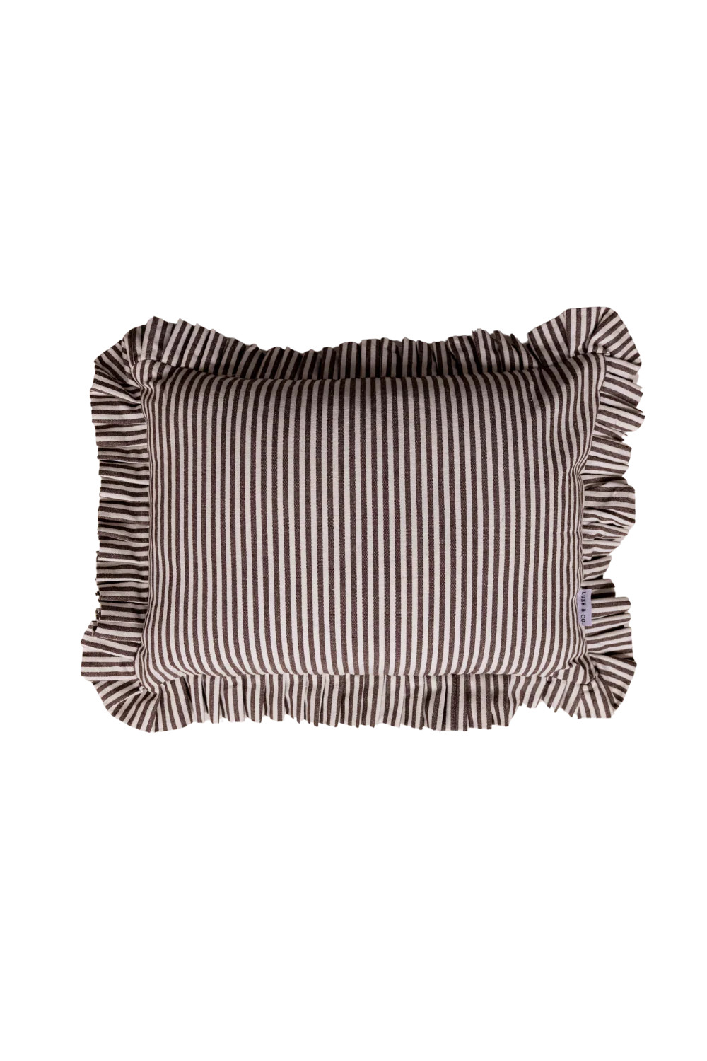 Ruffle Lumbar Pillow Cover Brown White Stripes | By Luxe B Co. | Luxe B Co