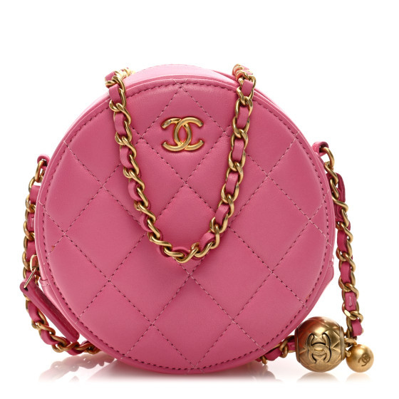 Chanel Lambskin Quilted Round Pearl Crush Clutch With Chain Pink | FASHIONPHILE (US)