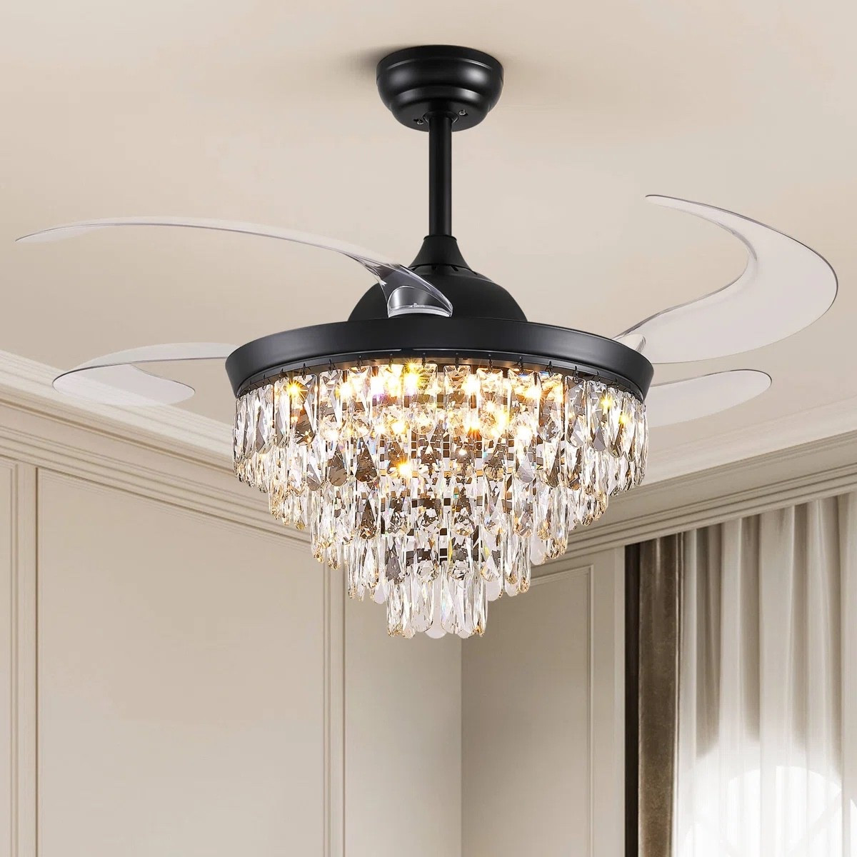 This 48’’ retractable crystal ceiling fan combines sparkling crystal elegance with modern functionality, creating a luxurious statement piece that delivers both airflow and ambient lighting ✨💎 ON SALE and under $250.

Keywords:

* crystal ceiling fan
* retractable ceiling fan
* LED ceiling fan
* chandelier ceiling fan
* modern ceiling fan
* glam ceiling lighting
* remote control ceiling fan
* luxury ceiling fixture
* modern glam decor
* boutique hotel aesthetic
* luxury bedroom lighting
* elegant living room decor
* sophisticated home interiors

#LTKSaleAlert #LTKHome #LTKSeasonal