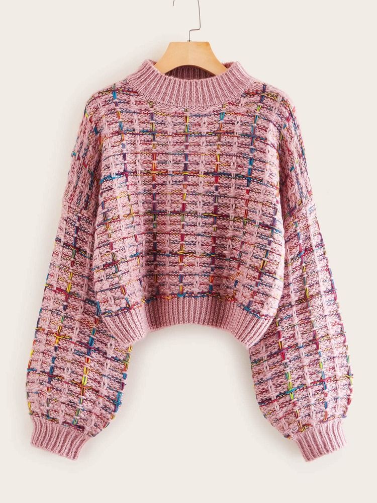 Mock-neck Boucle Knit Sweater | SHEIN