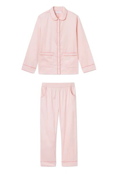 Poplin Piped Pants Set in Peach | LAKE Pajamas