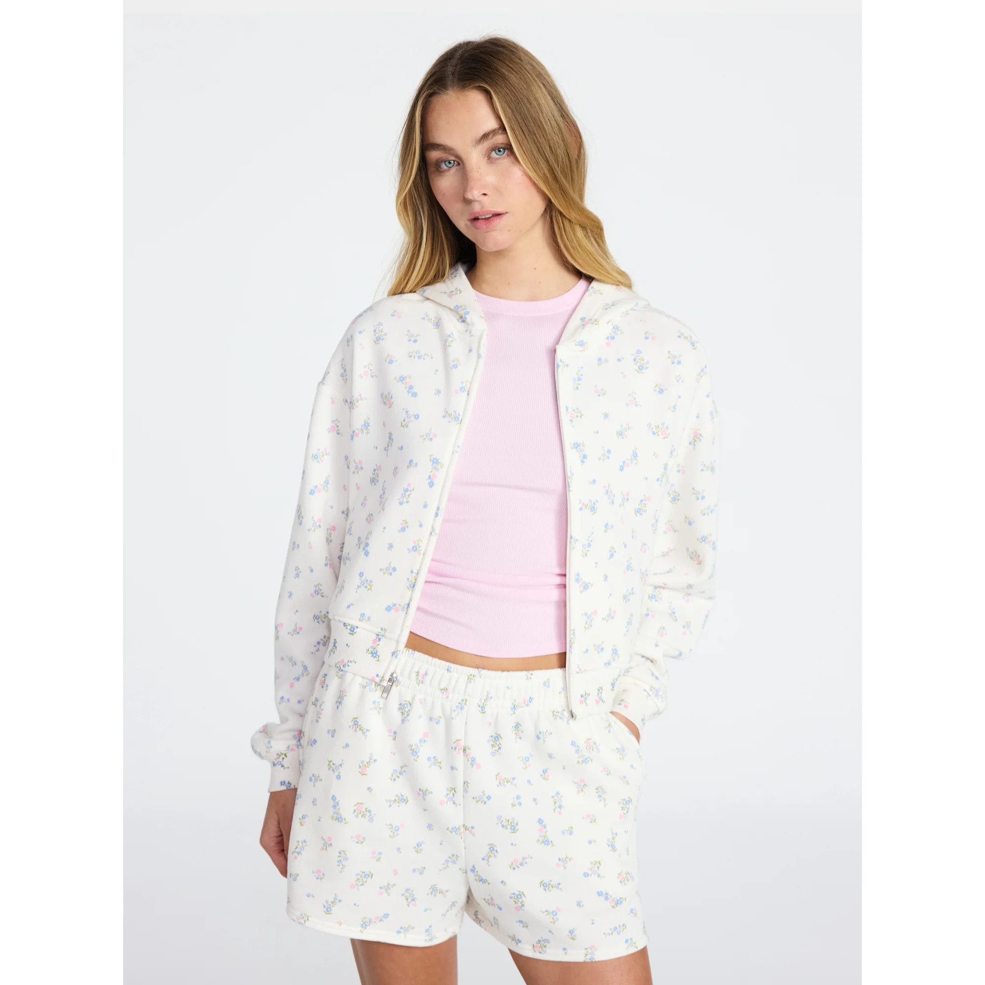 No Boundaries Boxy Zip-Up Hoodie, Women's XXS-XXL | Walmart (US)