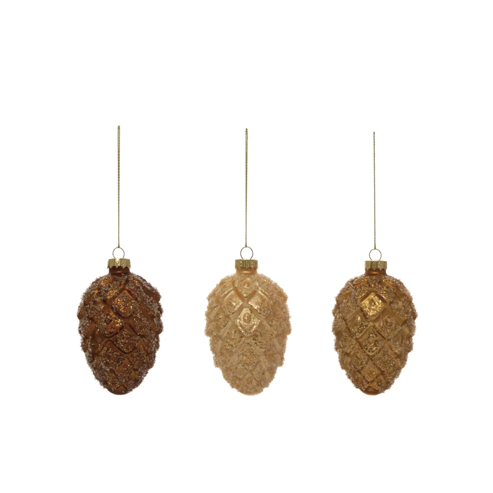 Glittered Pinecone Multi Brown Ornament Set | Brooke & Lou | Brooke and Lou