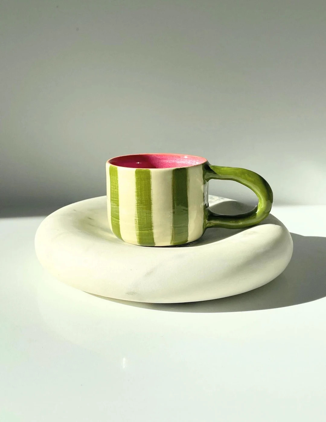 Cute Striped Mug Handmade Coffee Cup Gift for Fathers Day Mug Cup Unique Gifts for Him Green Stri... | Etsy (US)