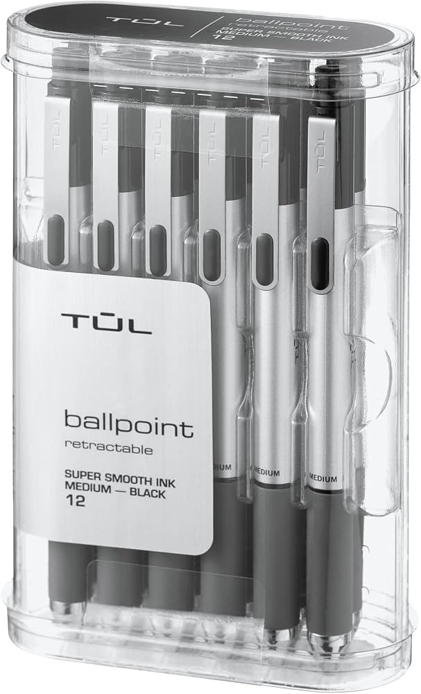 TUL\u00ae BP3 Retractable Ballpoint Pens, Medium Point, 1.0 mm, Silver Barrel, Black Ink, Pack Of... | Amazon (US)