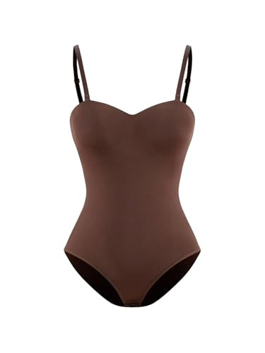 SOLY HUX Women's Cami Bodysuit Shapewear Spaghetti Strap Tummy Control Slim Body Suit Camisole Tops Pure Brown Large | Amazon (US)