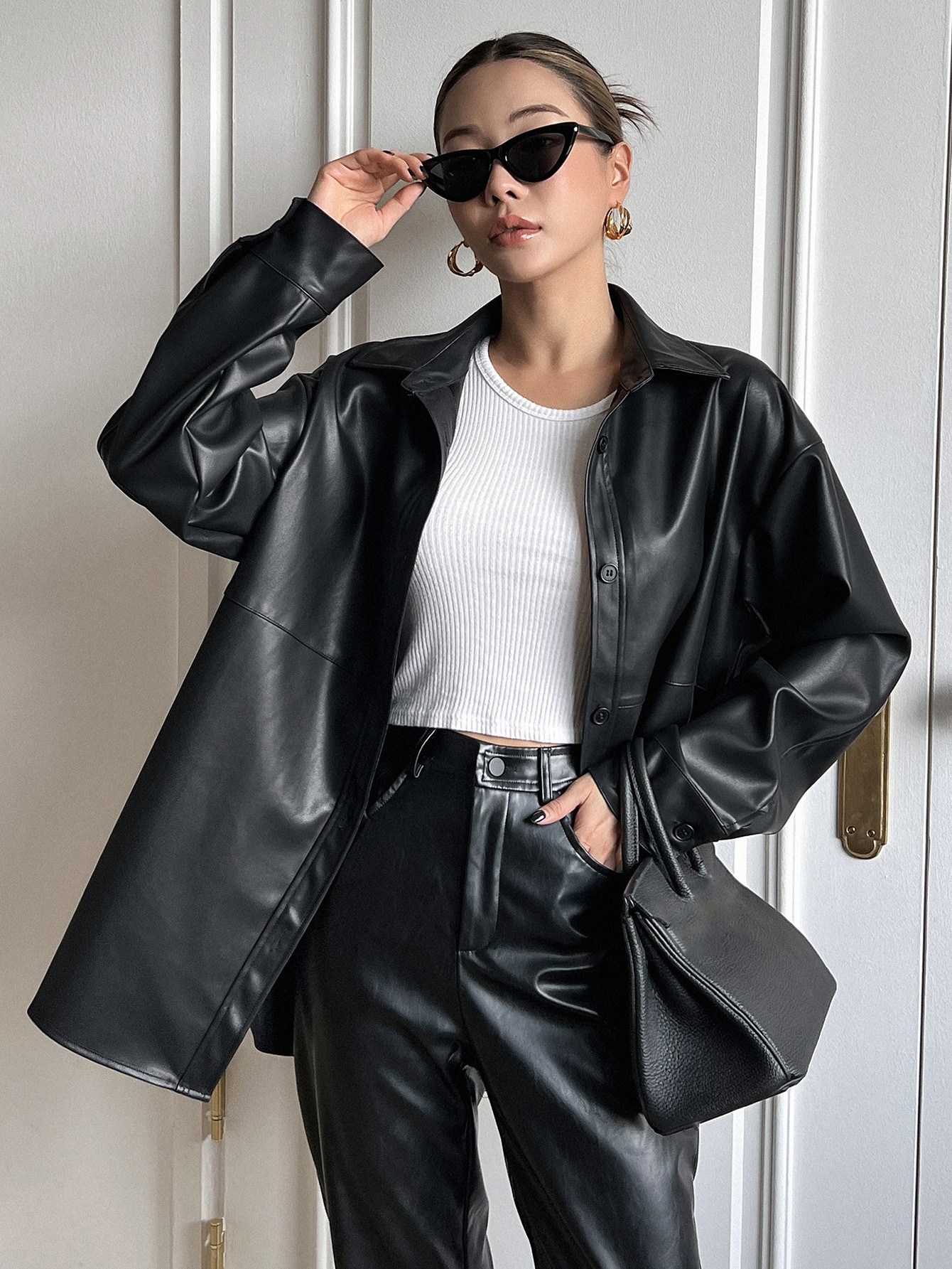 DAZY Drop Shoulder PU Coat | SHEIN