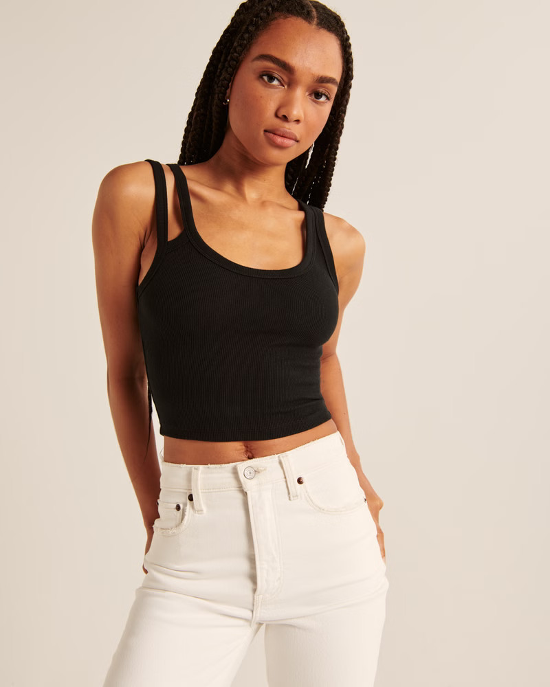 Ribbed Essential Cutout Tank Black Top Tops Black Tank Summer Top Outfits Budget Fashion | Abercrombie & Fitch (US)