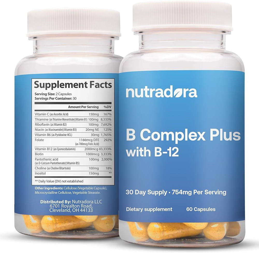 Vitamin B Complex with Vitamin C - B Complex Vitamins for Men and Women, 11-in-1 B-Complex for Br... | Amazon (US)