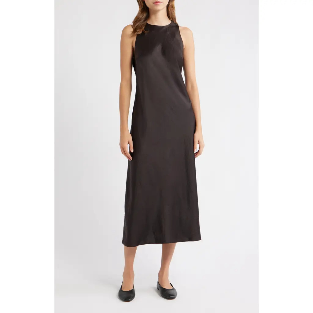 Madewell Sleeveless Satin Midi Dress in Black Walnut at Nordstrom, Size 0 | Nordstrom