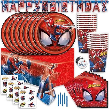 Spiderman Birthday Party Supplies and Decorations, Spiderman Party Supplies, Serves 16 Guests, In... | Amazon (US)