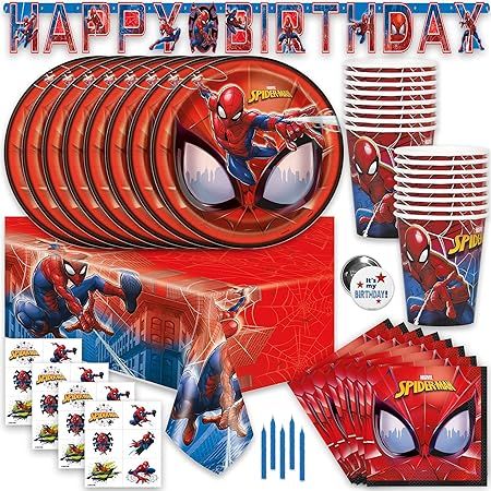 Spiderman Birthday Party Supplies and Decorations, Spiderman Party Supplies, Serves 16 Guests, In... | Amazon (US)