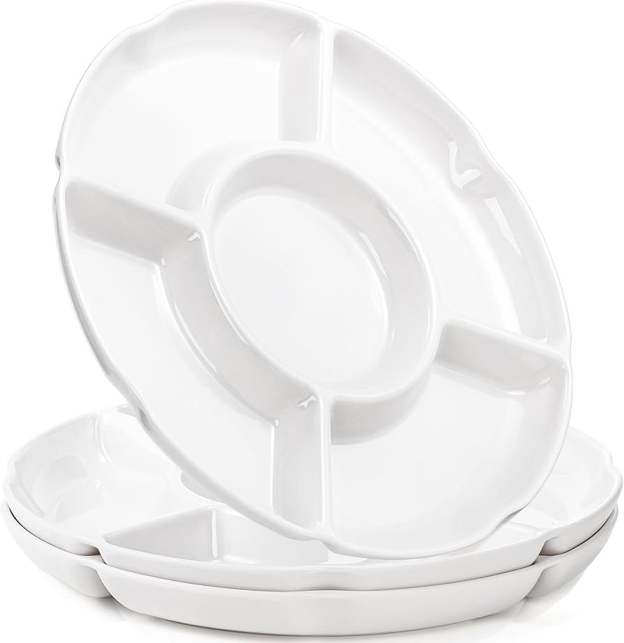 3 Pack Divided Serving Tray, 13 Inch Melamine Chip and Dip Platter, 5 Sectional Appetizer Veggie ... | Amazon (US)