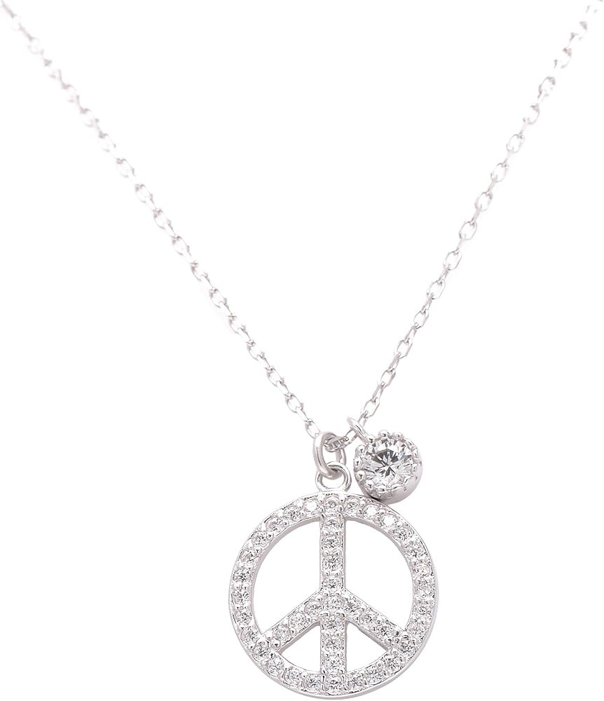 Paialco 925 Sterling Silver Peace Sign Pendant Necklace 16+2 Inches | Amazon (US)