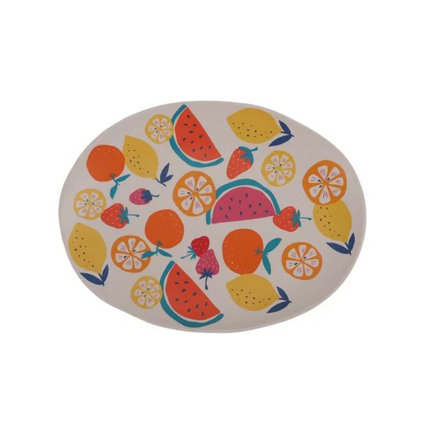 Mainstays 15-inch Bamboo Melamine Large Oval Serving Tray, Assorted Fruit | Walmart (US)