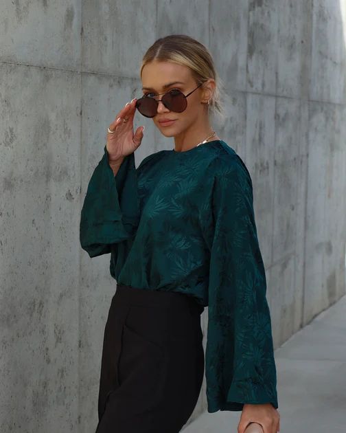 Odette Embossed Wide Sleeve Top - Dark Green | VICI Collection