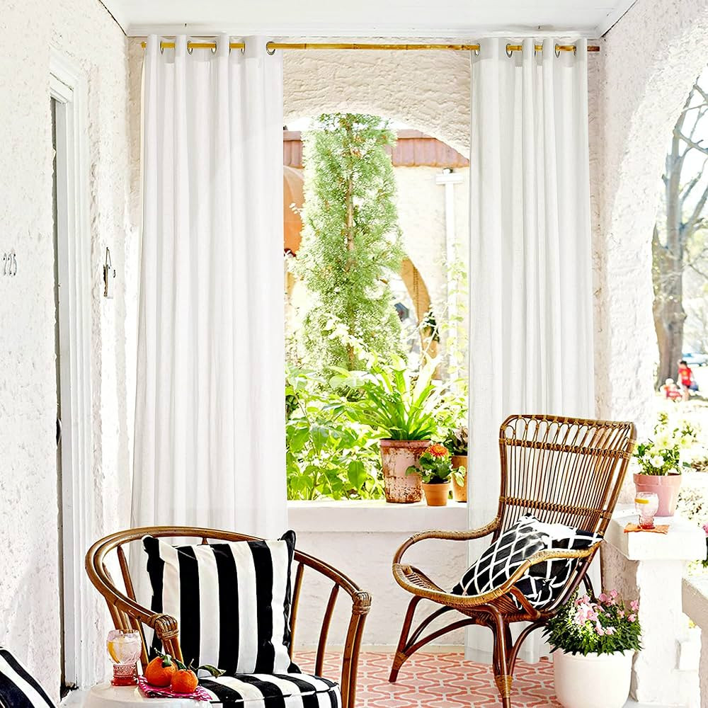 RYB HOME Linen Sheer Outdoor Curtains 84 inch Length 2 Panels Set, Lightweight Waterproof Grommet... | Amazon (US)