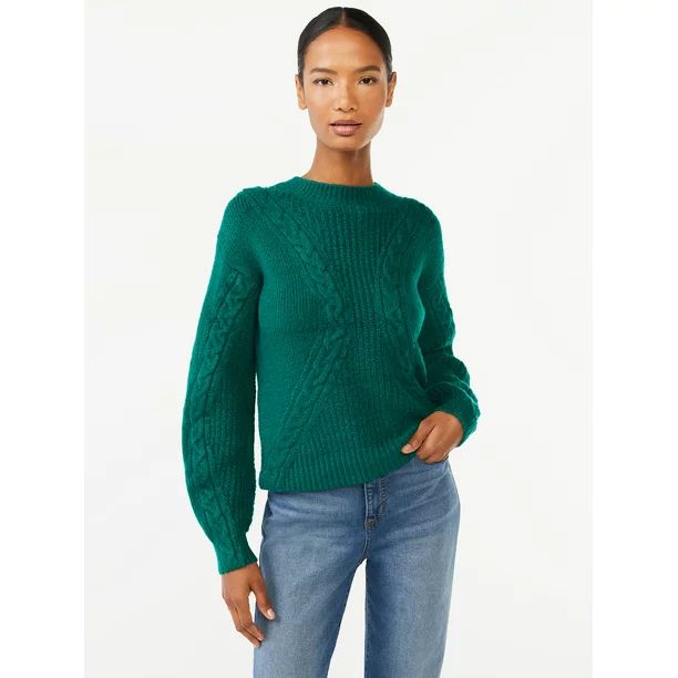 Scoop Women's Textured Cable Knit Sweater - Walmart.com | Walmart (US)