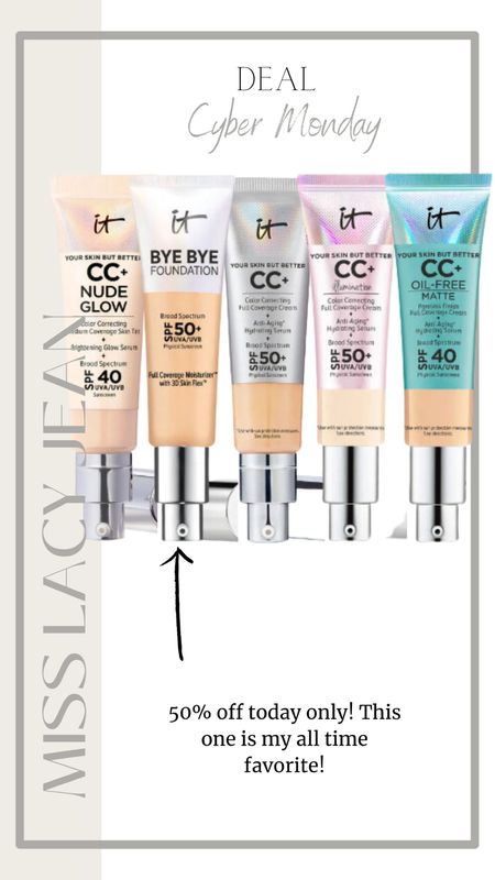 It cosmetics cc cream foundation 50% off today!

#LTKbeauty #LTKsalealert #LTKCyberWeek