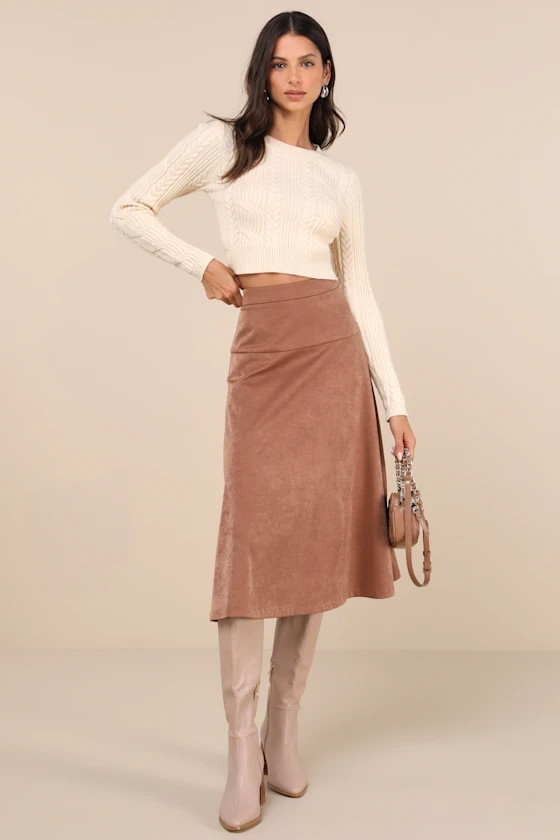 Flawless Composure Brown Suede High-Waisted Midi Skirt | Lulus