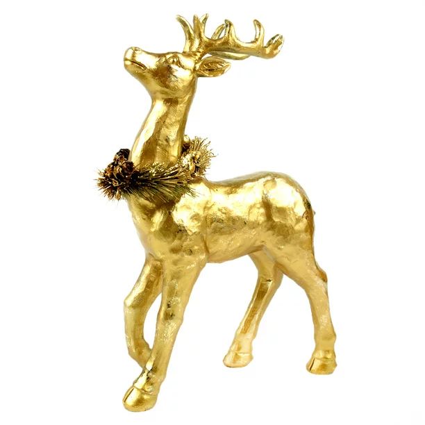 13" Metallic Gold Standing Reindeer with Wreath Around Neck Christmas Figurine - Walmart.com | Walmart (US)