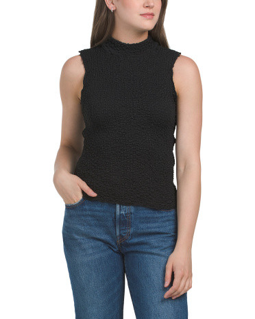 Popcorn Texture Mock Neck Sleeveless Top | TJ Maxx