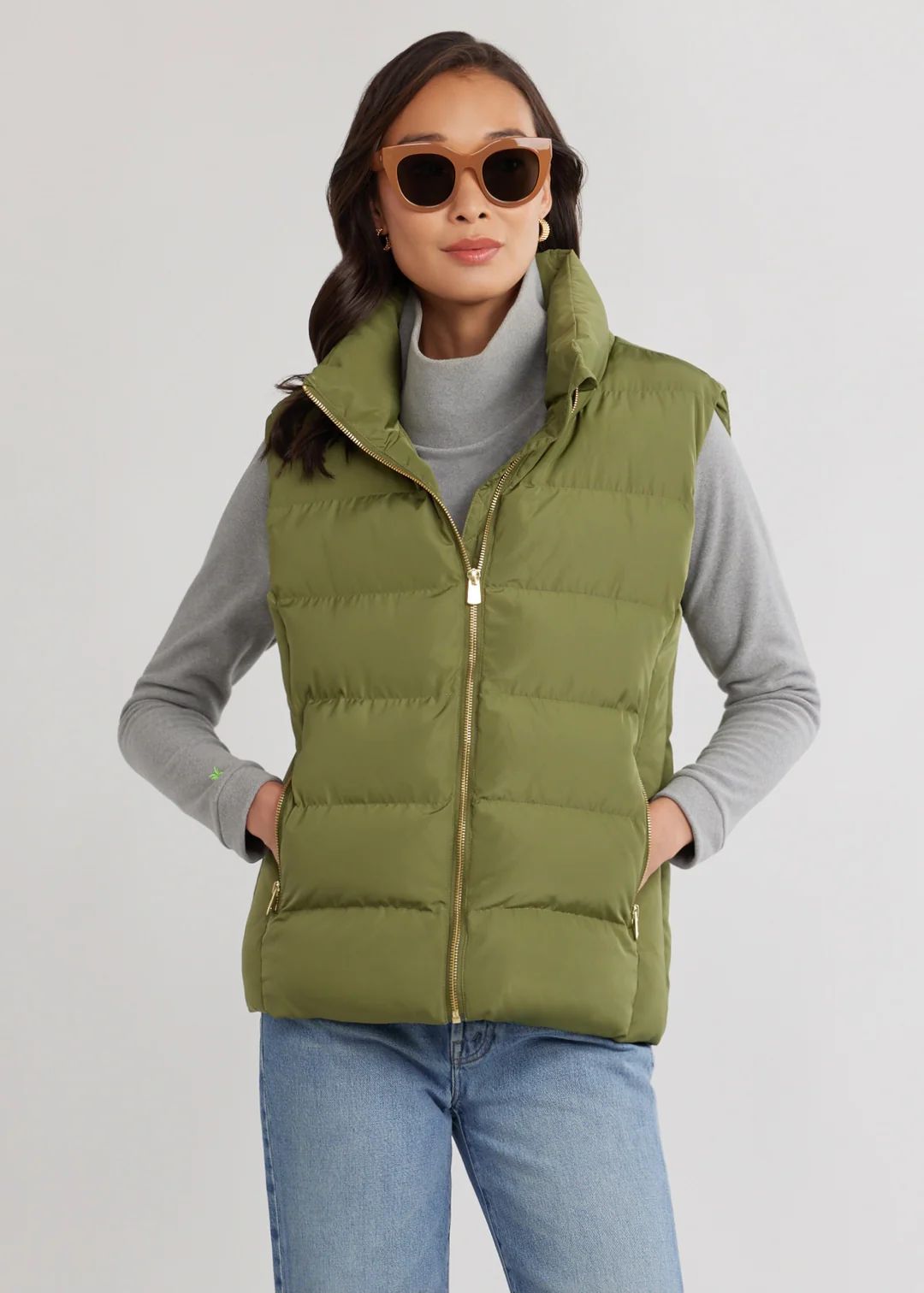 Marin Vest in Lustre Puff (Army Green) | Dudley Stephens