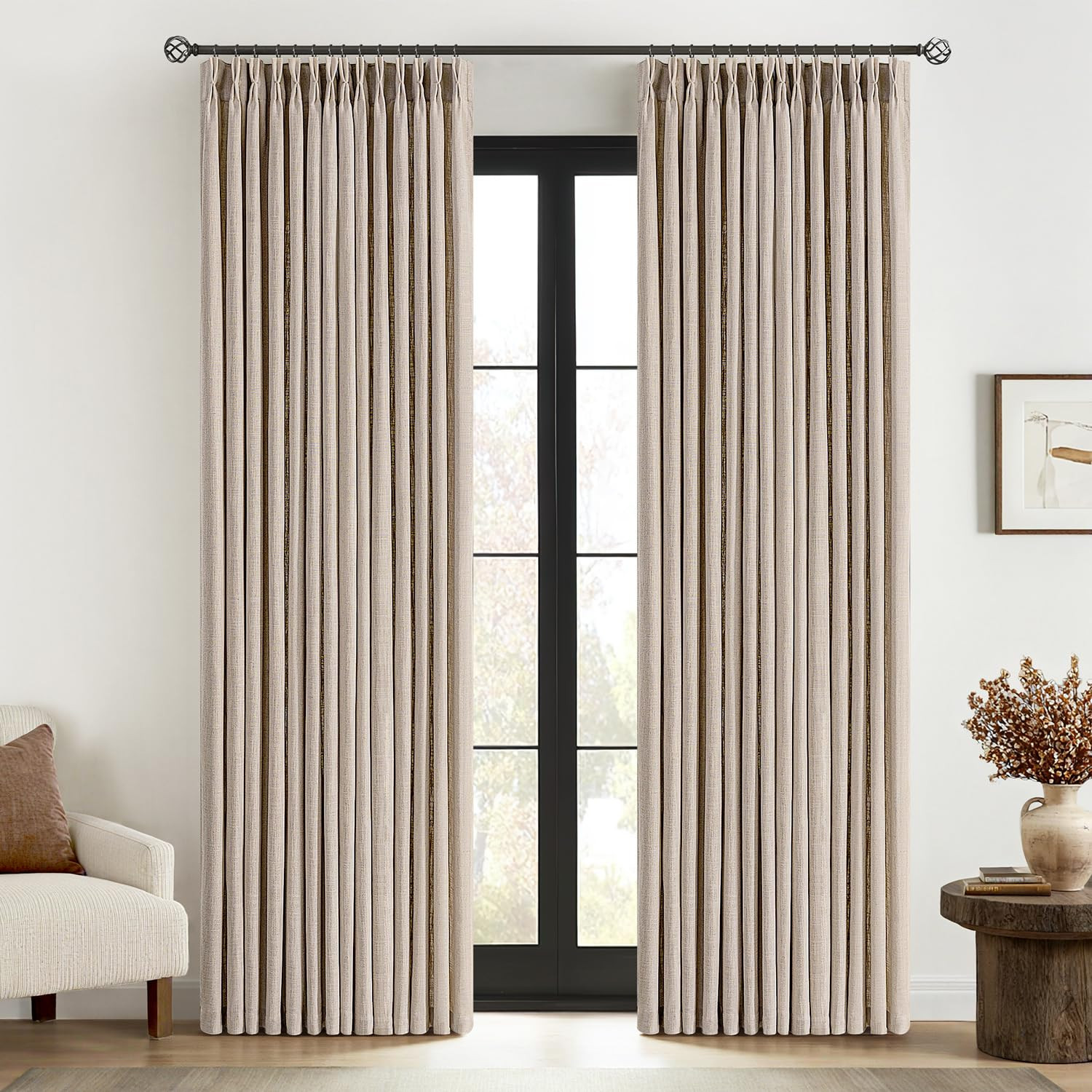 MIULEE Pinch Pleated Thick Linen Curtains 84 Inches Long 2 Panels for Living Room Bedroom, Linen ... | Amazon (US)