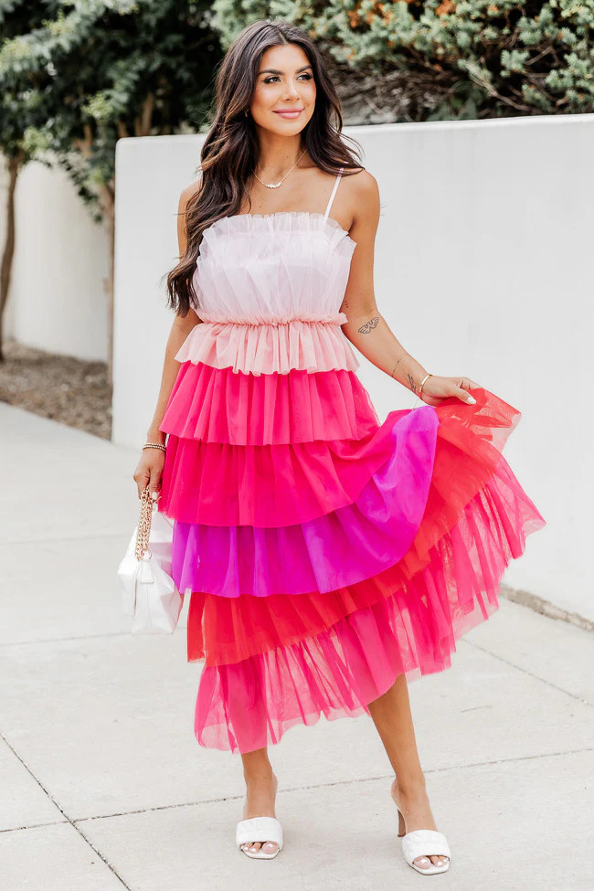 Find Myself Multi Color Tiered Tulle Dress | Pink Lily