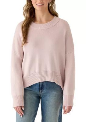 Pink Rose Women's Long Sleeve Crew Neck Oversized Sweater with Ribbed Sides, Large | Belk