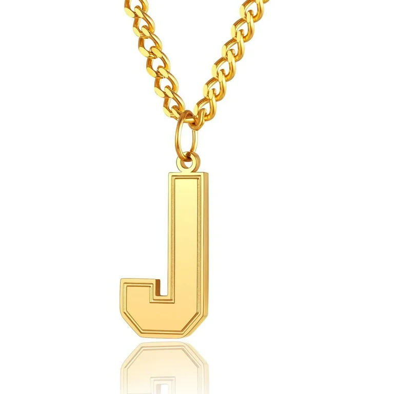 ChainsProMax Mens Letter Necklace J Pendant with 18K Gold Plated Curb Chain Initial Jewelry Gift | Walmart (US)