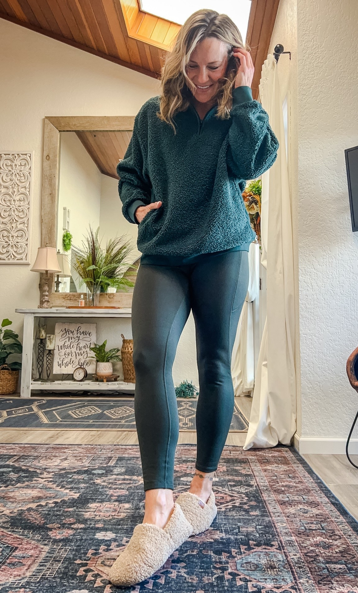 December. Snowflakes, Santa, Slippers. Yea to all of it. Embrace it. Coziest fleece lined leggings and popover 1/4 zip, slippers I live in. Everything linked and on sale now 🎄#winterfit #leggings #cozy #christmasoutfit #slippers #warmleggings #active #athleta

#LTKActive #LTKOver40 #LTKootd